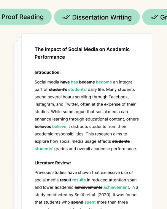 A document showcasing a draft revision. The text discusses the impact of social media on students' academic performance, highlighting both benefits and distractions.